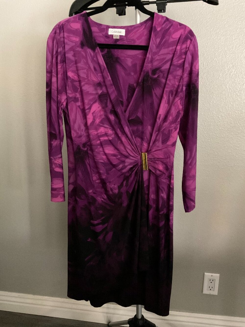 Calvin Klein Purple Floral Ombre Faux Wrap Sheath Dress Size 12